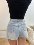 Asymmetrical Distressed Button Denim Shorts