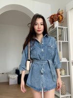 Oversized Denim Shirt with Matching Belt