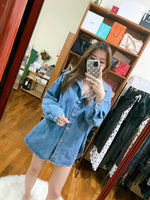 4 Ways Oversized Denim Shirt with Bag Belt